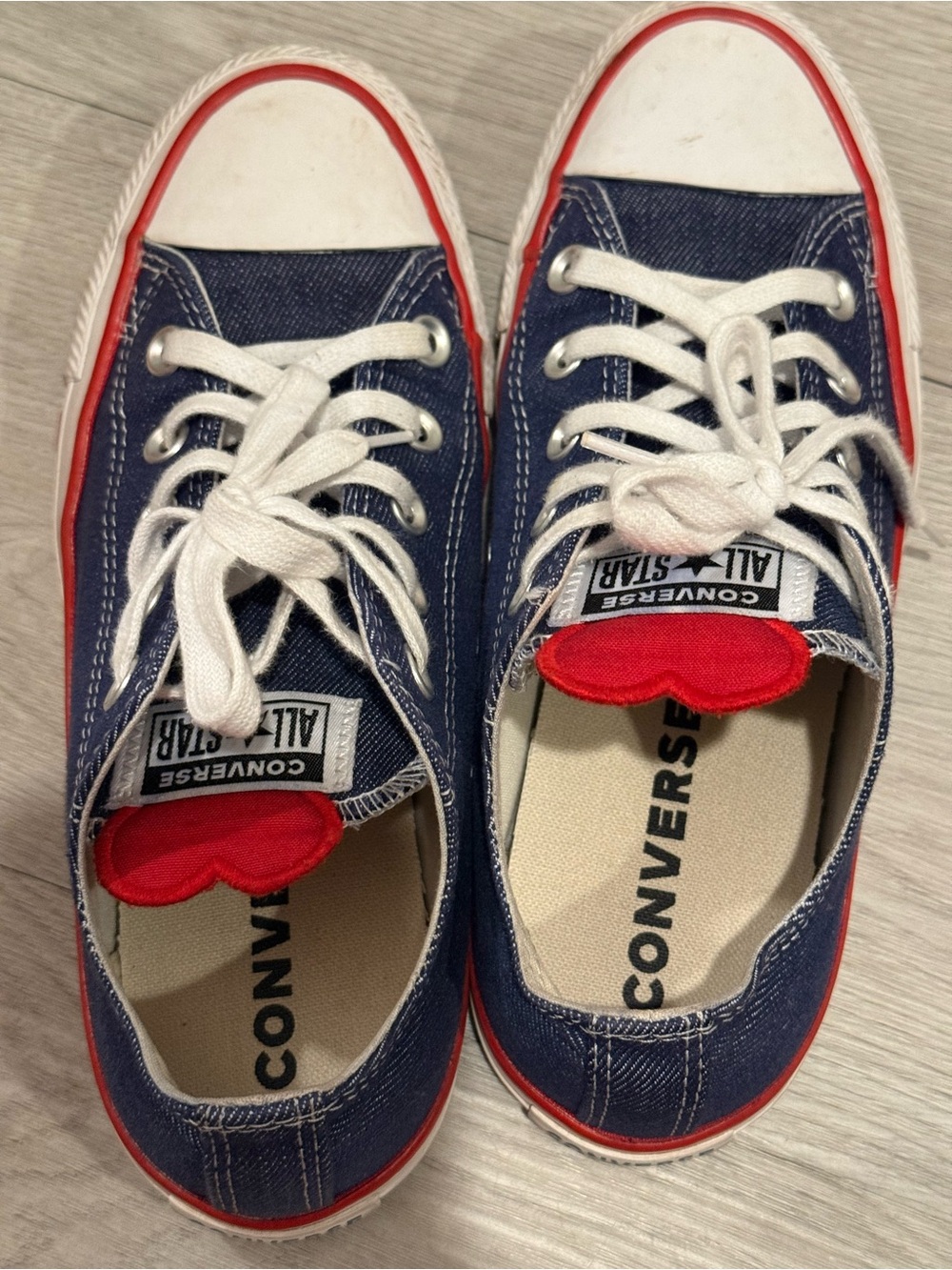 Converse Navy Canvas Low-Top Sneakers with White Laces and Red Accents